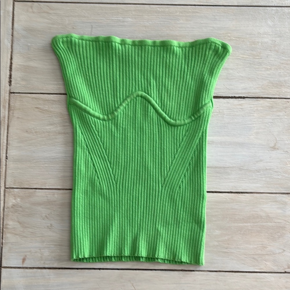 Camila Coelho Neon Green Ribbed Strapless Top